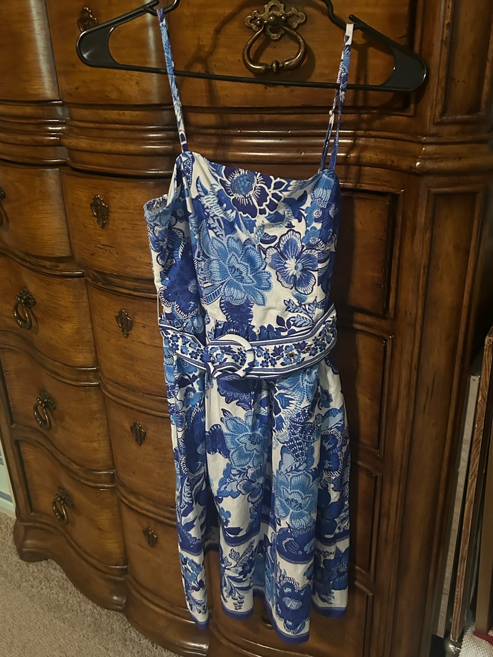 Blue and White Floral Spaghetti Strap Dress